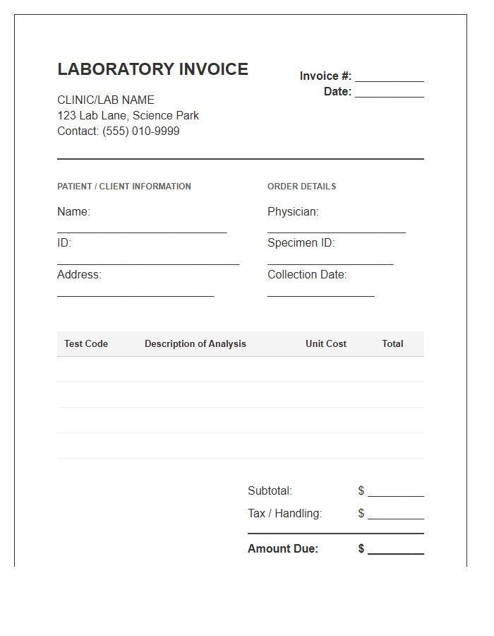 Laboratory Specimen Analysis Invoice Template