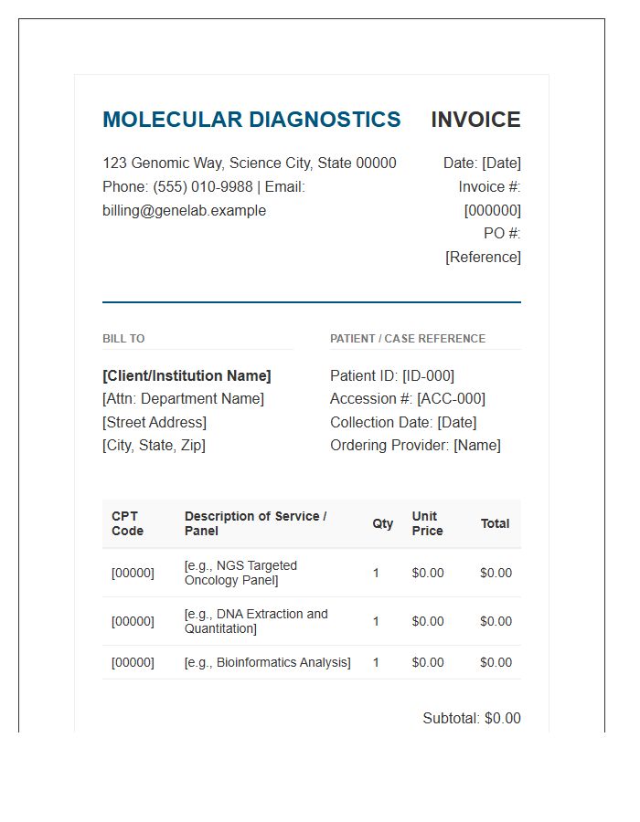 Molecular Diagnostics Service Invoice Template