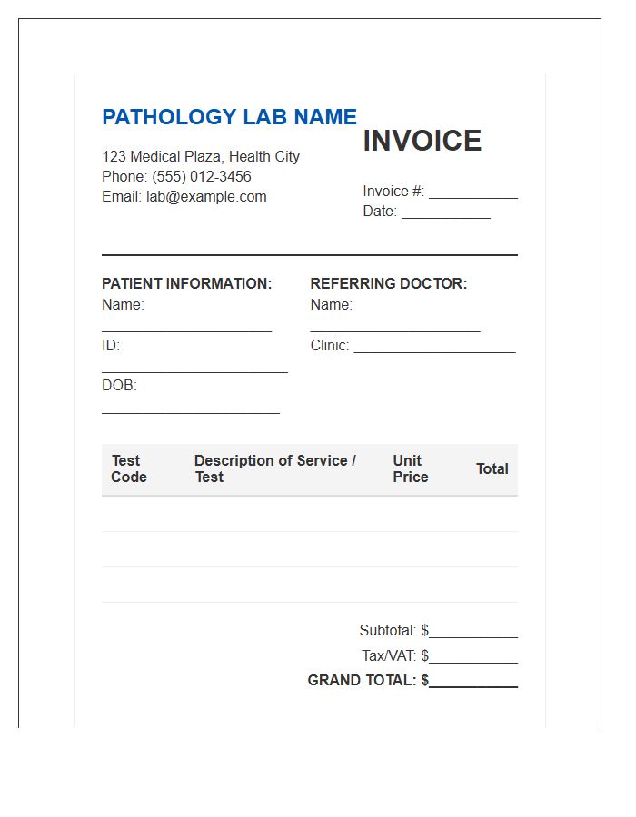 Pathology Lab Service Invoice Template