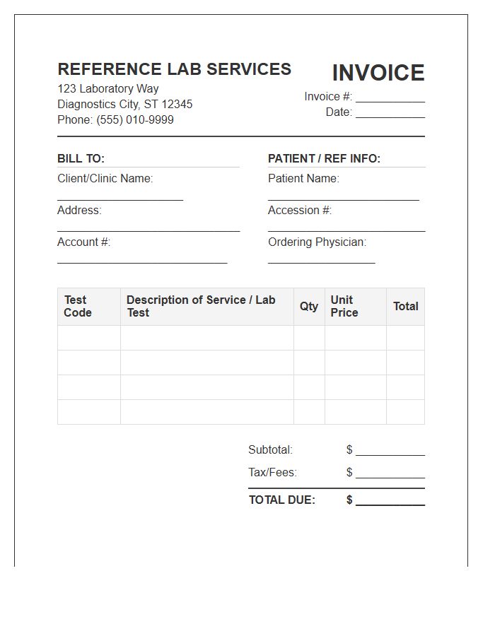 Reference Lab Services Invoice Template