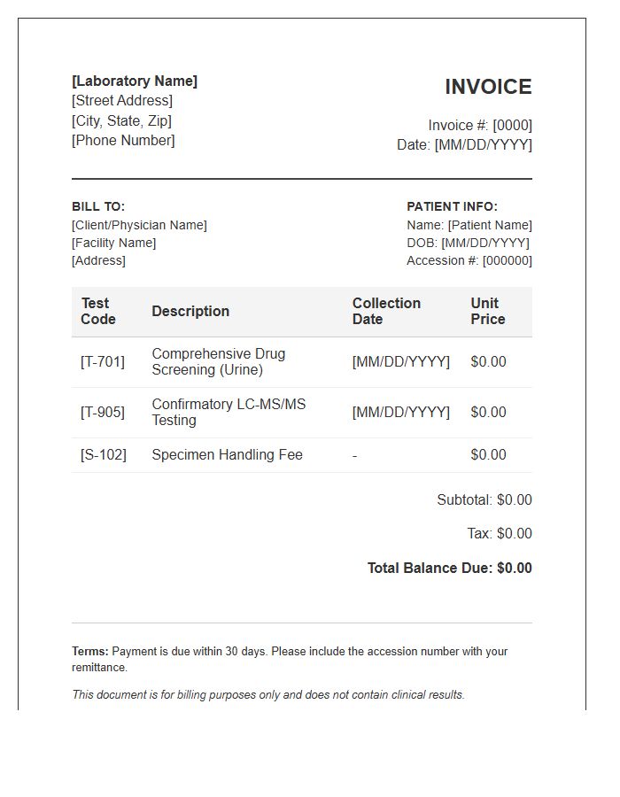 Toxicology Screening Laboratory Invoice Template