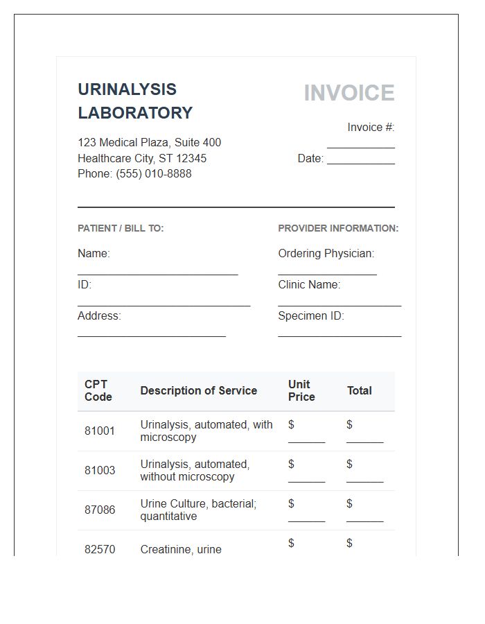 Urinalysis Laboratory Testing Invoice Template