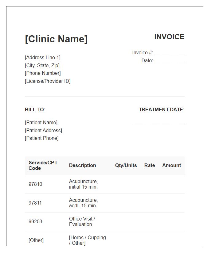 Acupuncture Treatment Invoice Template