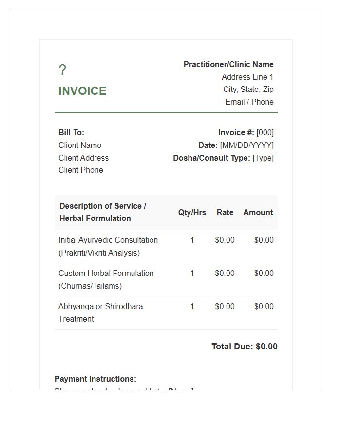 Ayurvedic Health Practitioner Invoice Template