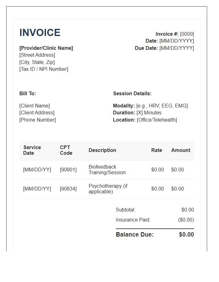 Biofeedback Session Invoice Template