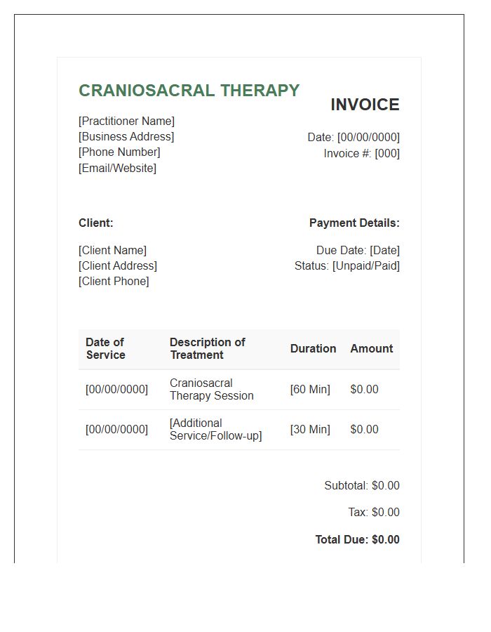 Craniosacral Therapy Practitioner Invoice Template