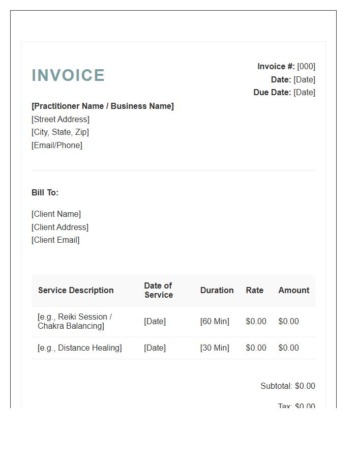 Energy Healing Practitioner Invoice Template