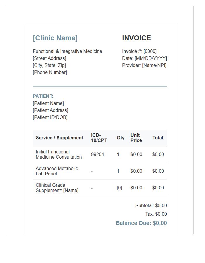 Functional Medicine Clinic Invoice Template