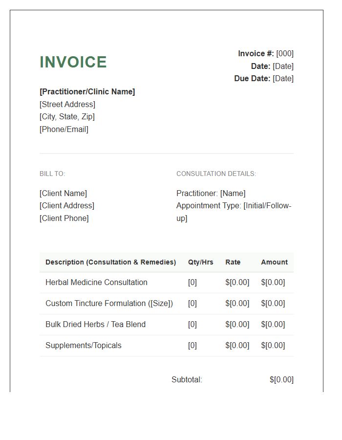 Herbal Medicine Consultation Invoice Template
