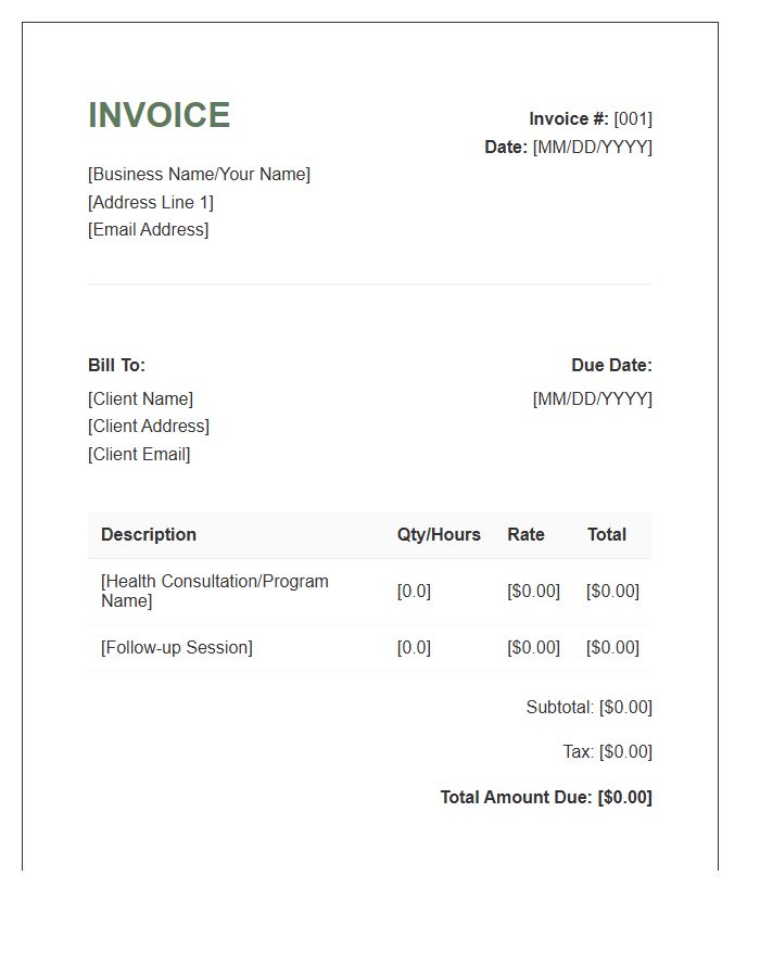 Holistic Health Coach Invoice Template