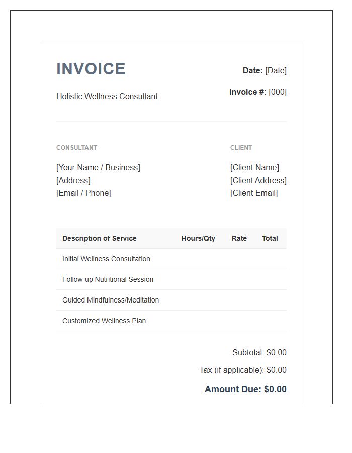 Holistic Wellness Consultant Invoice Template