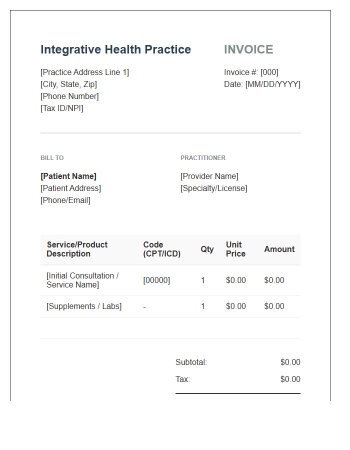Integrative Health Practice Invoice Template