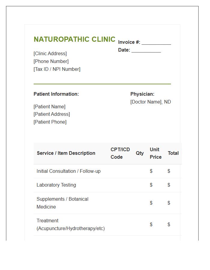 Naturopathic Physician Invoice Template