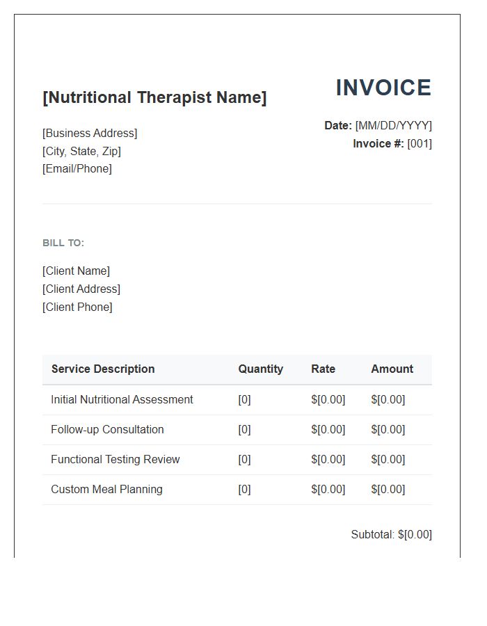 Nutritional Therapy Professional Invoice Template