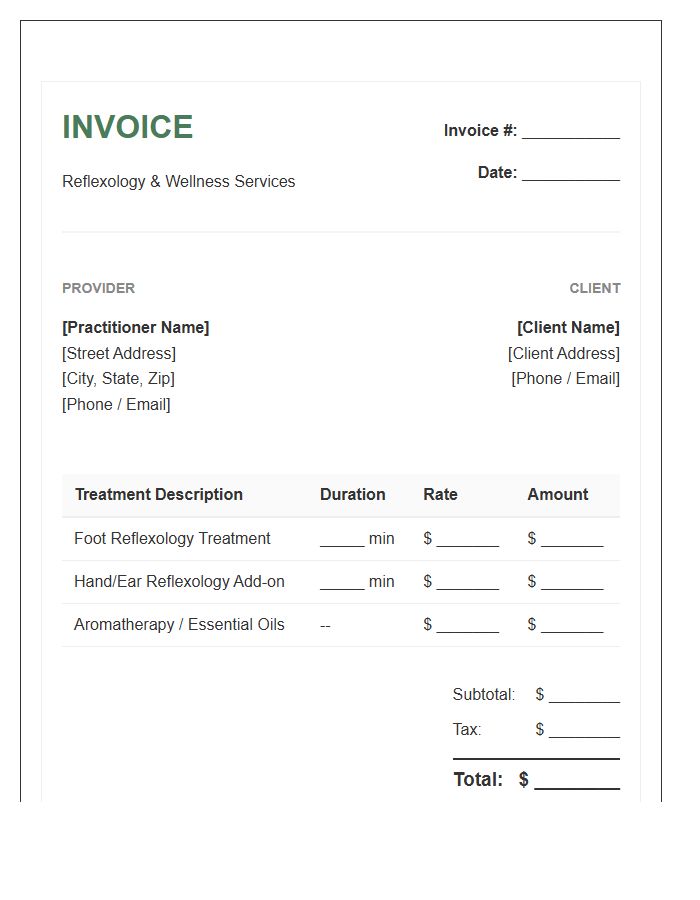 Reflexology Treatment Invoice Template