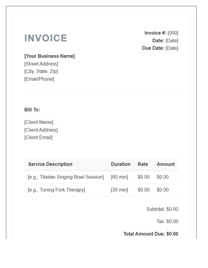 Sound Healing Therapy Invoice Template