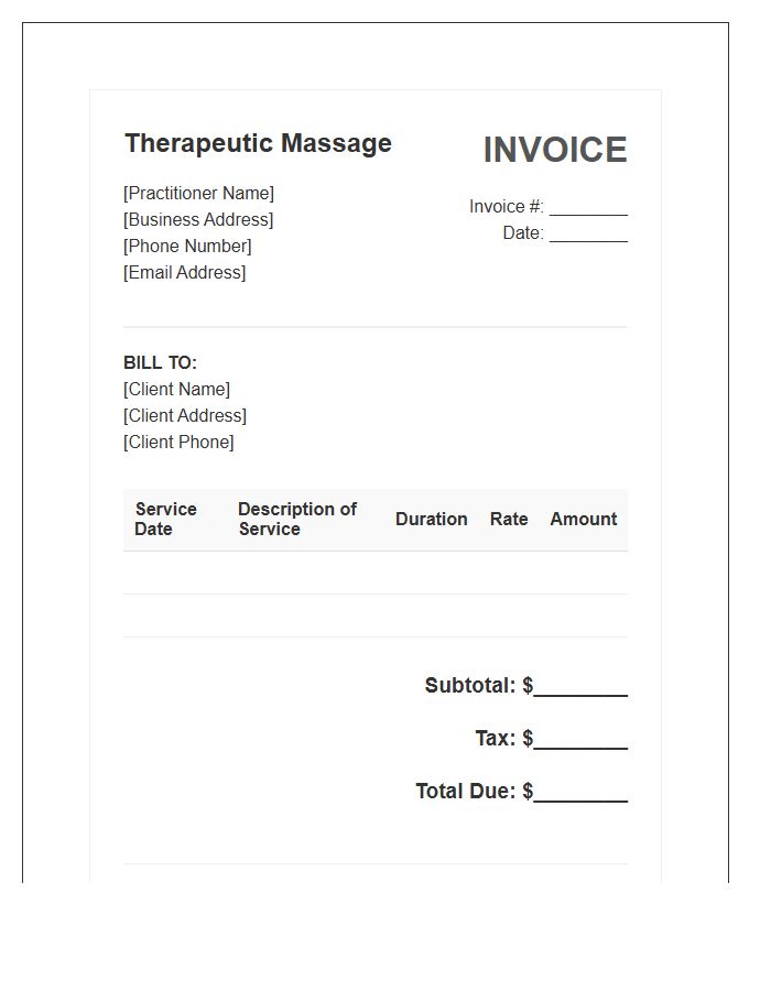 Therapeutic Massage Practitioner Invoice Template