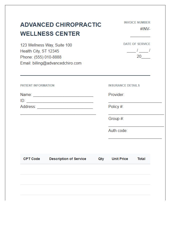 Advanced Chiropractic Wellness Center Invoice Template