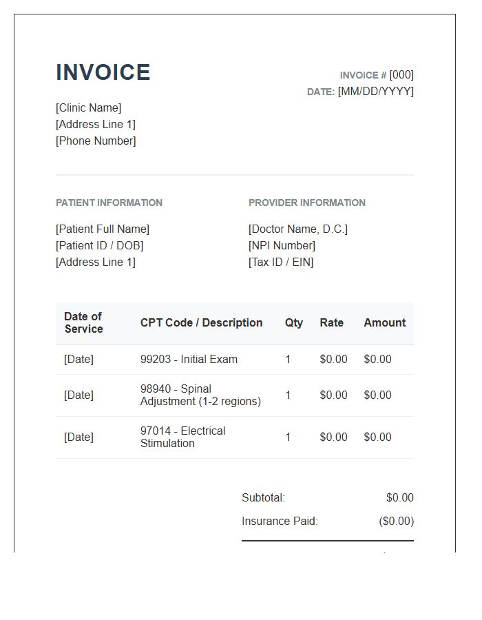 Chiropractic Adjustment Services Invoice Template