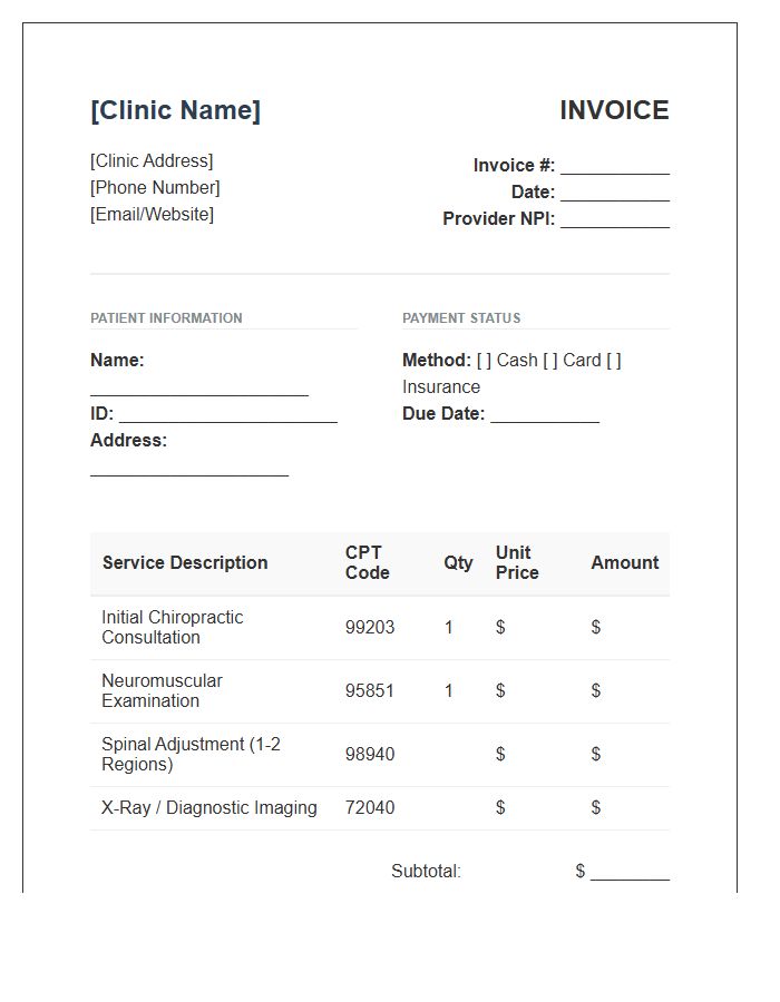 Chiropractic Care Consultation Fee Invoice Template