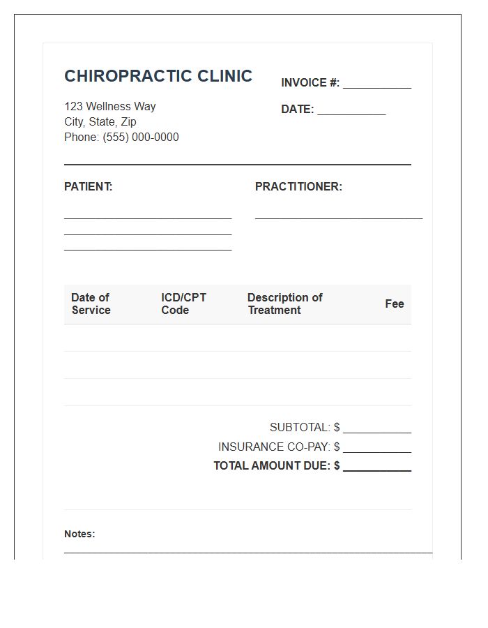 Chiropractic Clinic Patient Treatment Invoice Template