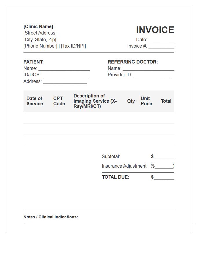 Chiropractic Diagnostic Imaging Service Invoice Template