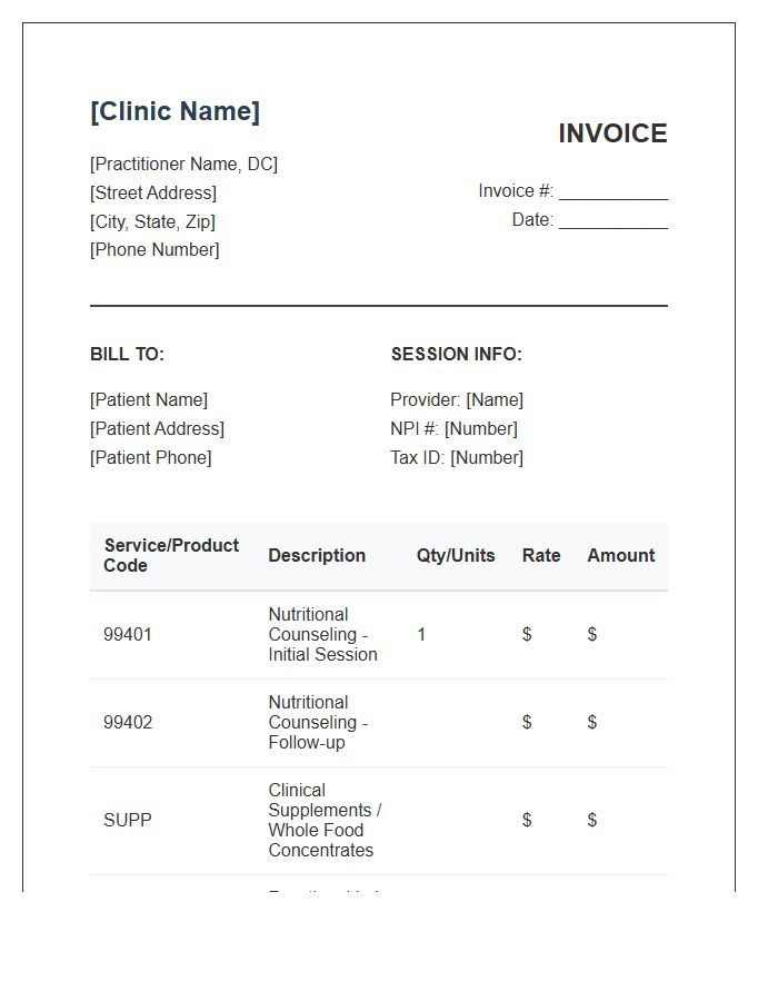 Chiropractic Nutritional Counseling Session Invoice Template