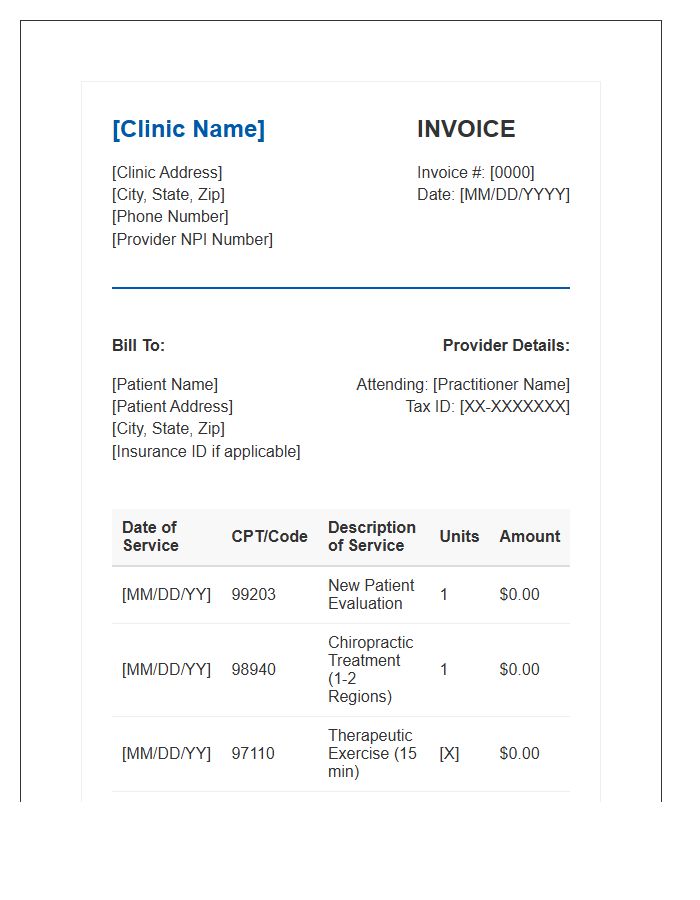 Chiropractic Physical Therapy Services Invoice Template