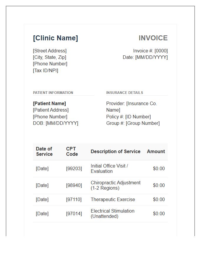 Chiropractic Specialist Patient Billing Invoice Template