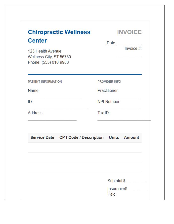 Chiropractic Wellness Center Office Invoice Template
