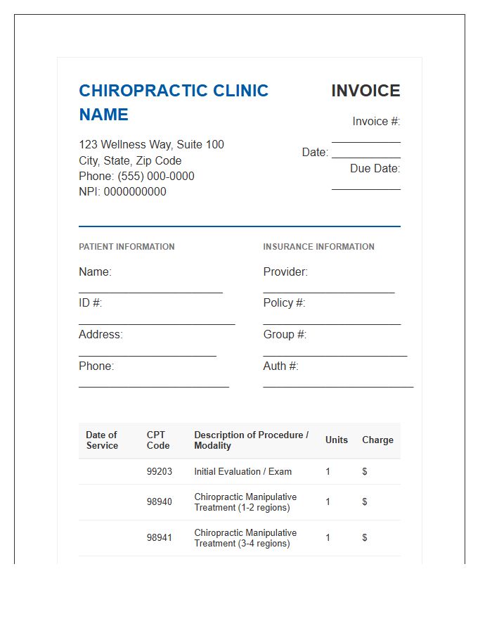 Medical Chiropractic Procedure Billing Invoice Template