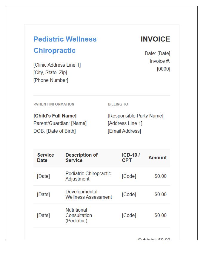 Pediatric Chiropractic Wellness Session Invoice Template