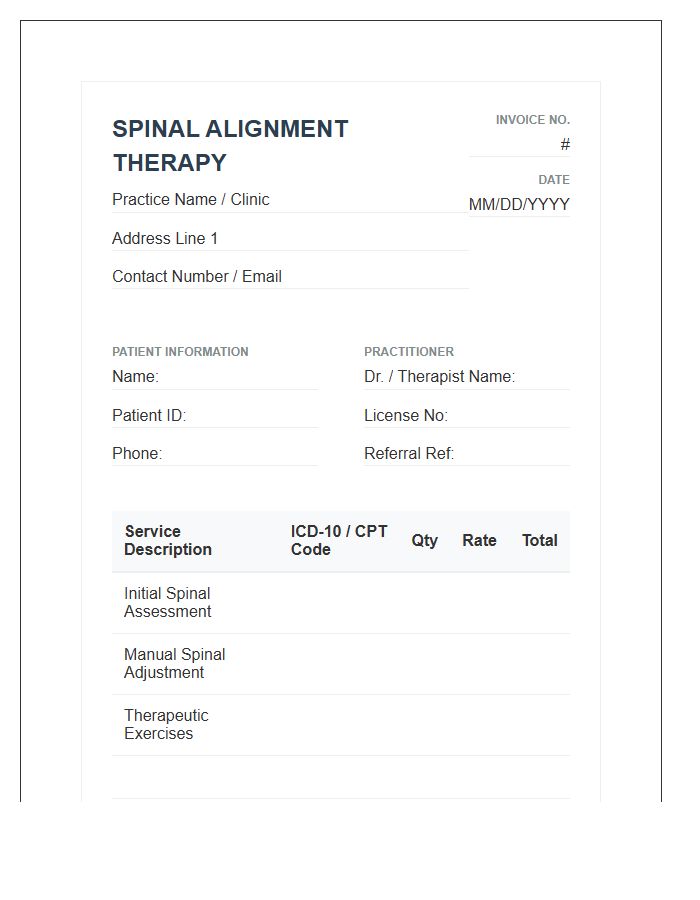 Spinal Alignment Therapy Session Invoice Template