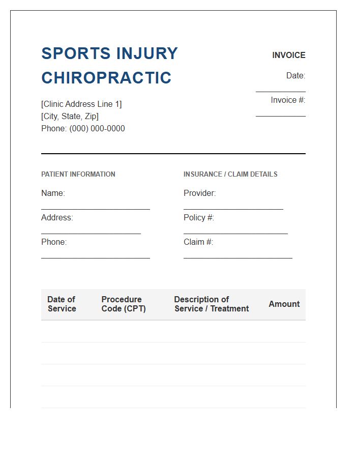 Sports Injury Chiropractic Care Invoice Template