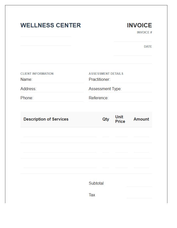 Wellness Center Health Assessment Invoice Template