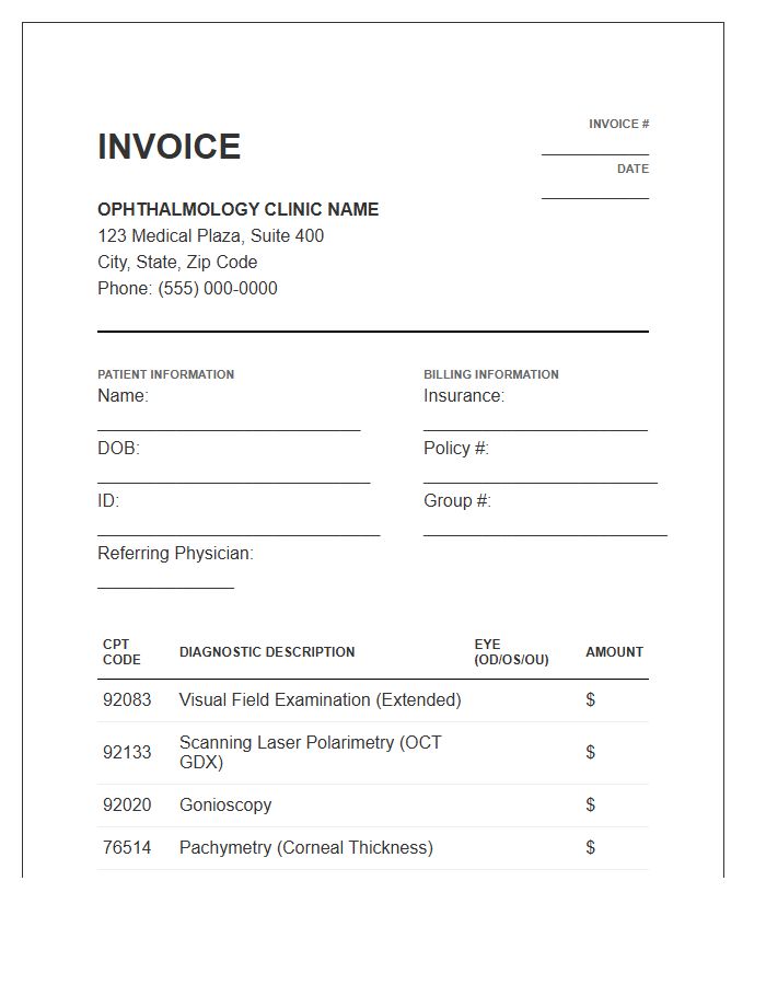 Diagnostic Glaucoma Testing Invoice Template