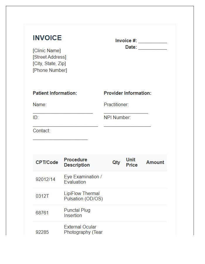 Dry Eye Management Procedure Invoice Template