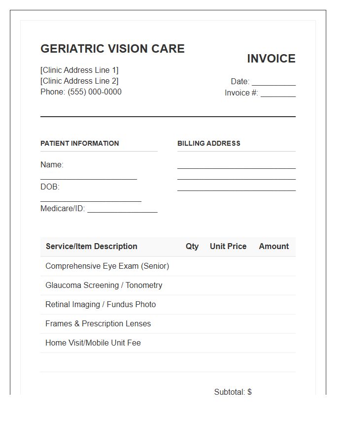 Geriatric Vision Care Services Invoice Template