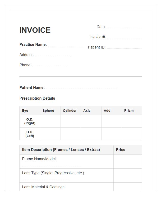Ophthalmic Frames And Lenses Invoice Template