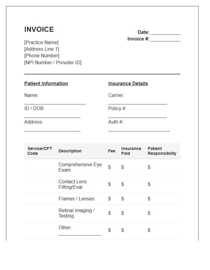 Optometry Professional Services Billing Invoice Template