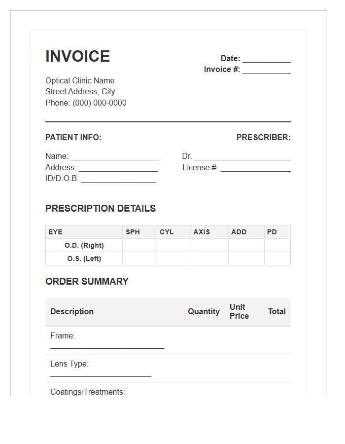 Prescription Eyewear And Lens Invoice Template