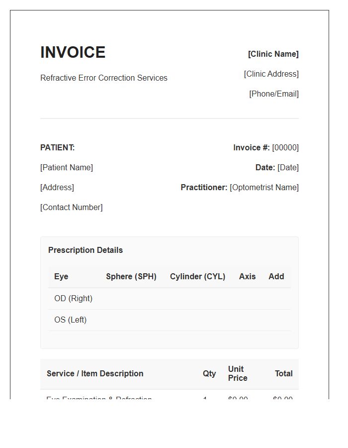 Refractive Error Correction Invoice Template