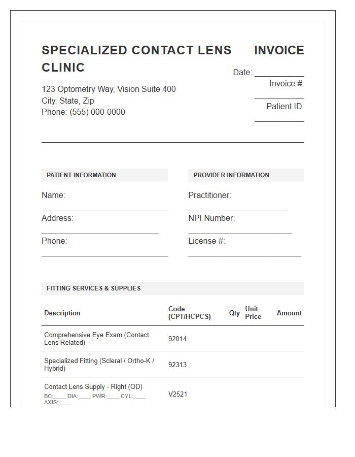 Specialized Contact Lens Fitting Invoice Template