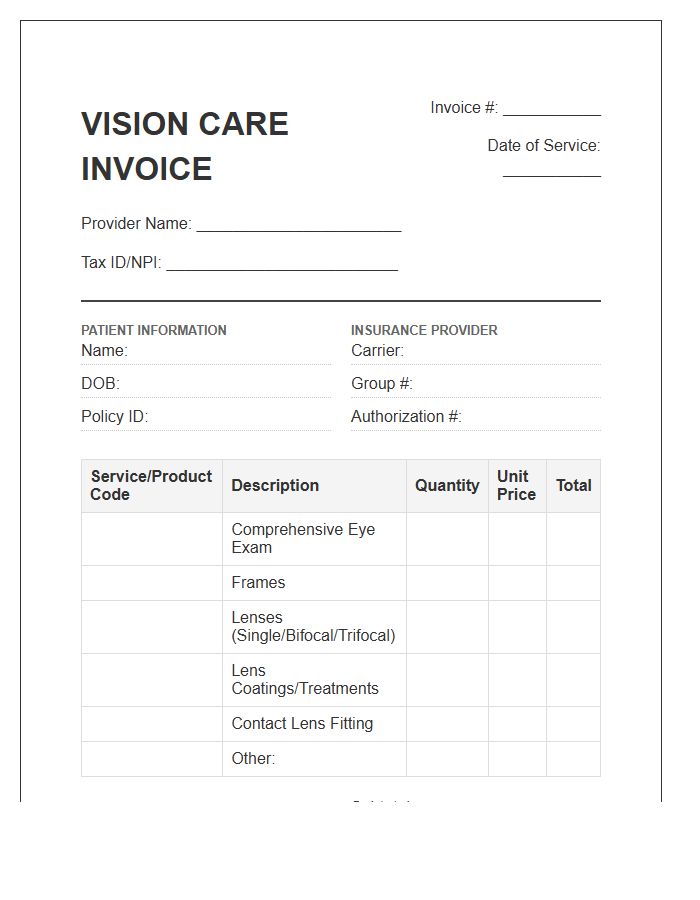 Vision Care Benefits Billing Invoice Template