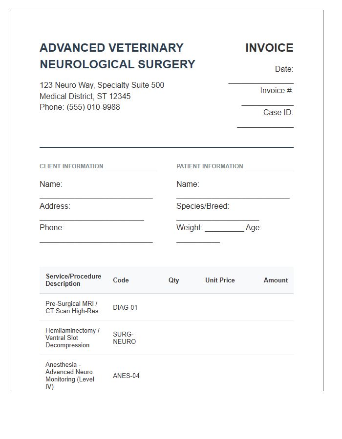 Advanced Veterinary Neurological Surgery Invoice Template