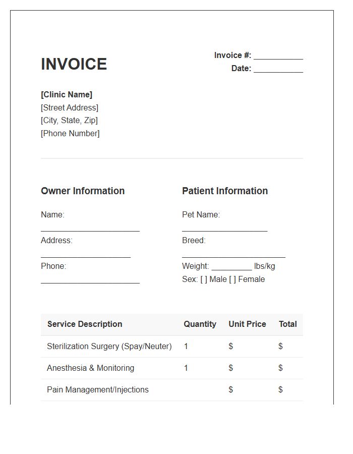 Canine Sterilization Services Invoice Template