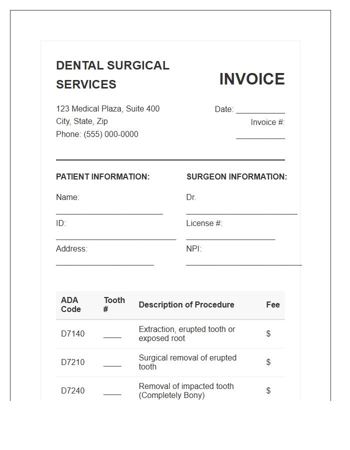 Dental Extraction Surgical Invoice Template