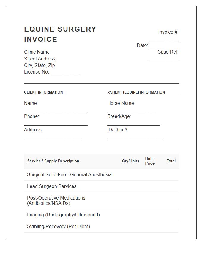 Equine Surgery Medical Invoice Template