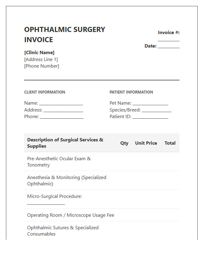 Ophthalmic Veterinary Surgery Billing Invoice Template