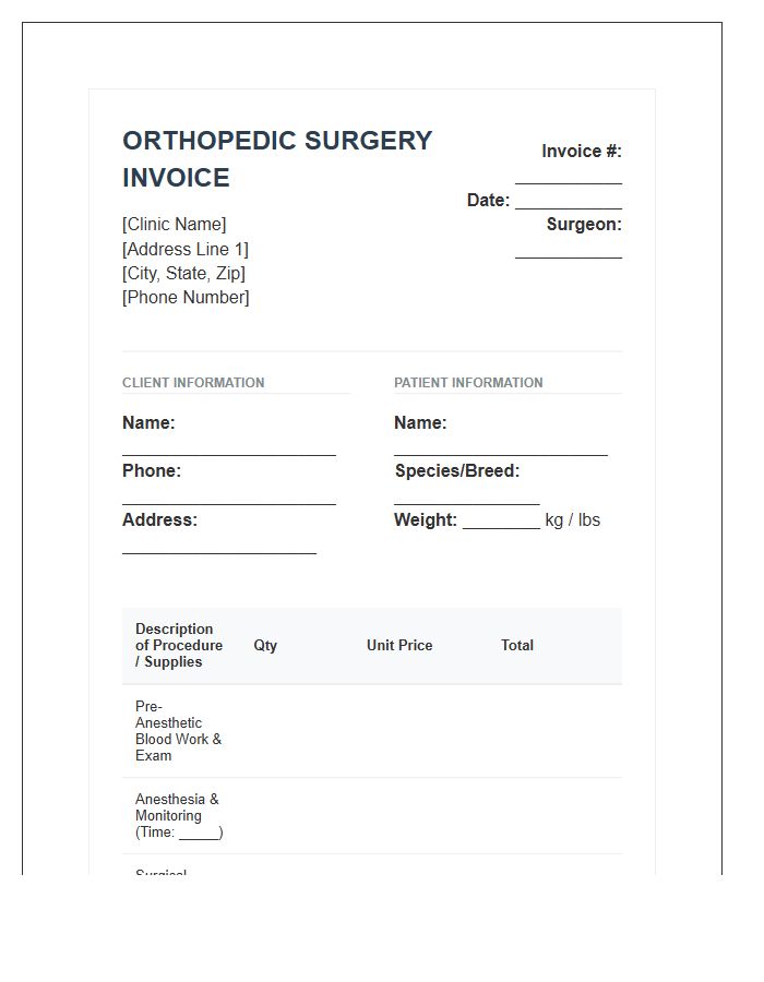 Small Animal Orthopedic Surgery Invoice Template